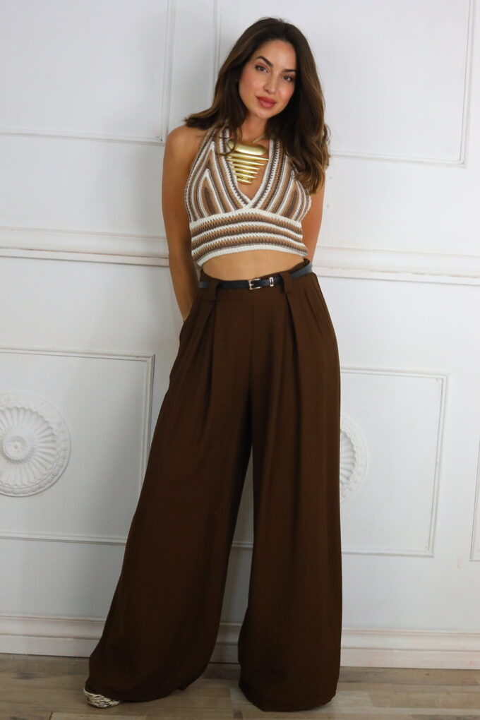Pantalon Efecto Lino Cinturón